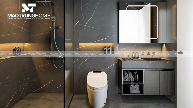 Mẫu nhà vệ sinh phong cách hiện đại (Modern) với thiết bị vuông vức