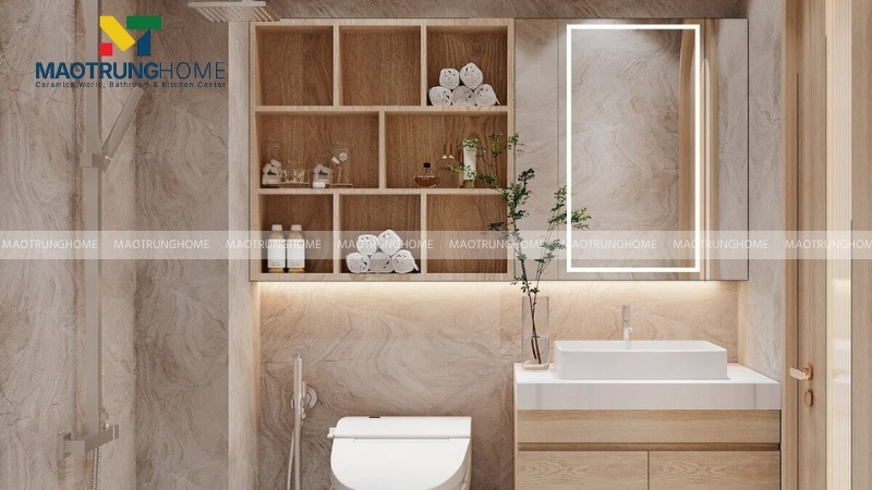 Mẫu nhà vệ sinh phong cách tối giản (Minimalism) với tone màu be ấm