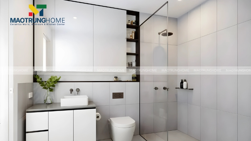 Mẫu nhà vệ sinh phong cách tối giản (Minimalism) với tone màu trắng