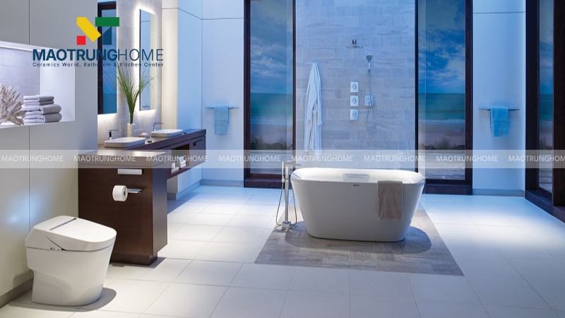 Phong cách hiện đại nổi bật trong thiết kế cho nhà vệ sinh rộng, biệt thự