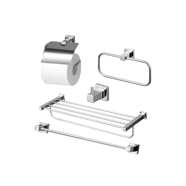 Bộ 5 sản phẩm L: lô đựng giấy vệ sinh, vòng treo khăn, móc áo, thanh vắt khăn & thanh vắt khăn 2 tầng YS408N5V cao cấp, chính hãng | TOTO