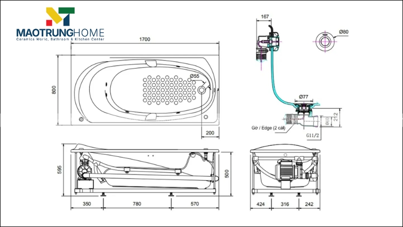 Cấu tạo bồn tắm ngọc trai