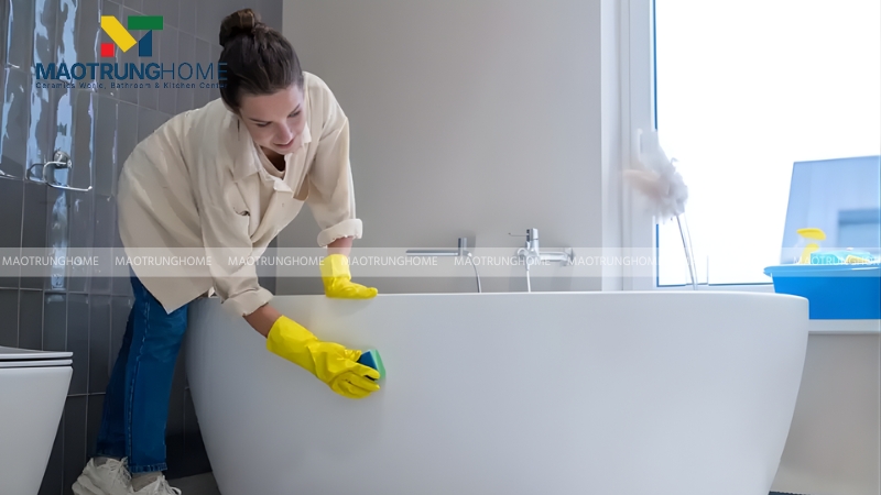 Bạn nên sử dụng vải mềm cùng nước ấm để vệ sinh bồn