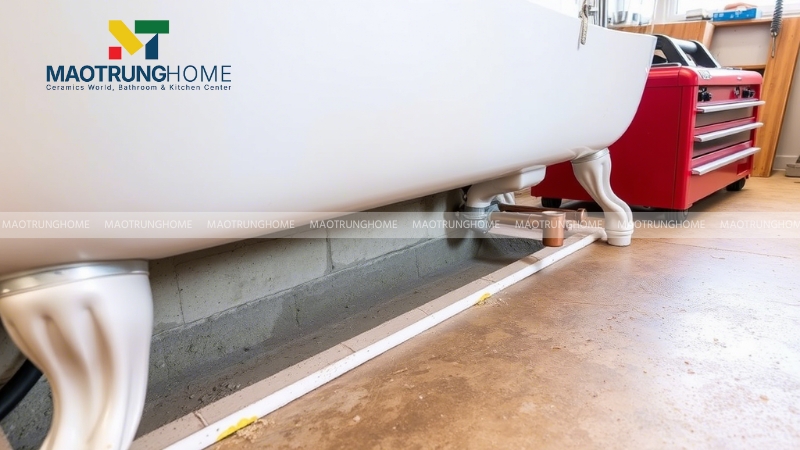 Cố định chân bồn xuống sàn