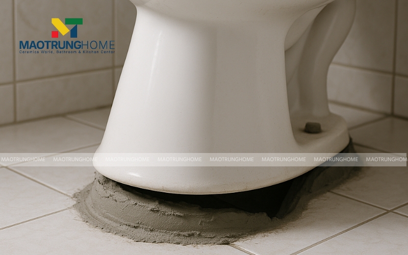 Cố định thân bồn cầu xuống sàn