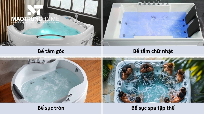 Phân loại bồn Jacuzzi theo hình dáng và kích thước