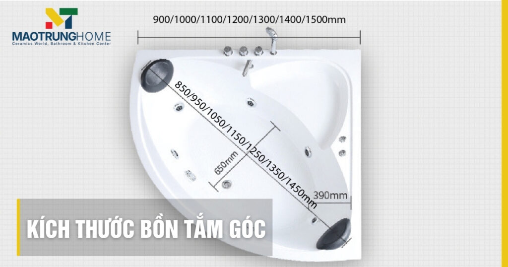 Kích thước bồn tắm góc: Tổng hợp chuẩn và cách chọn năm 2025