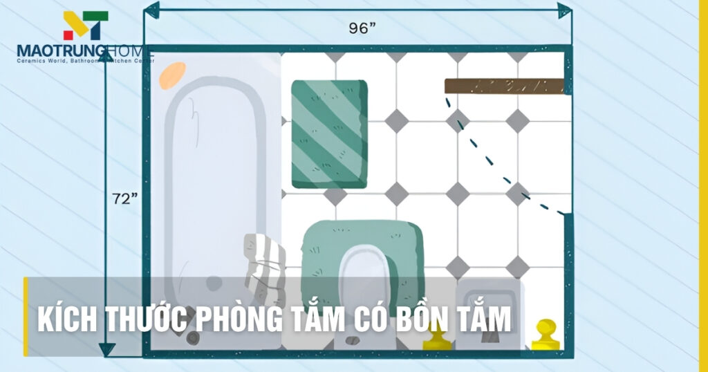 Kích thước phòng tắm có bồn tắm: Diện tích, bố trí và lưu ý