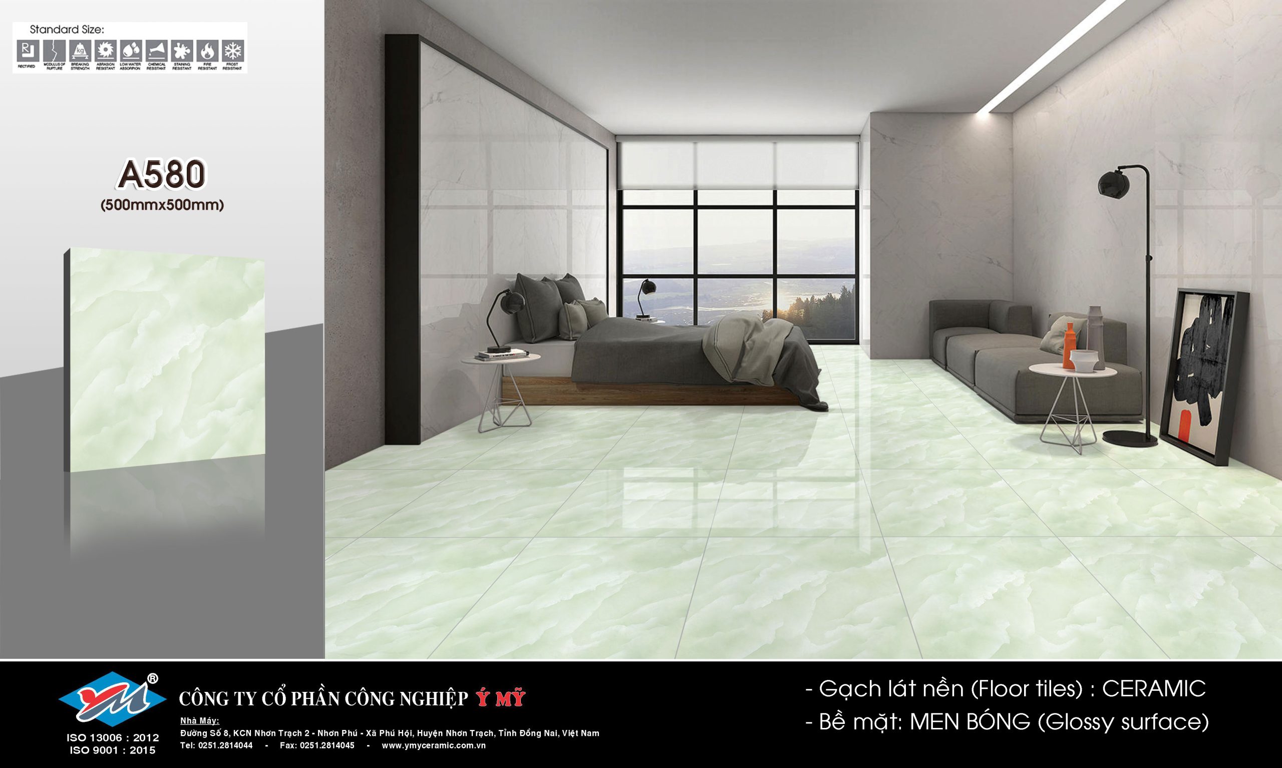 Gạch Lát nền, ốp tường Ý Mỹ 50x50 A580 - Ảnh 2