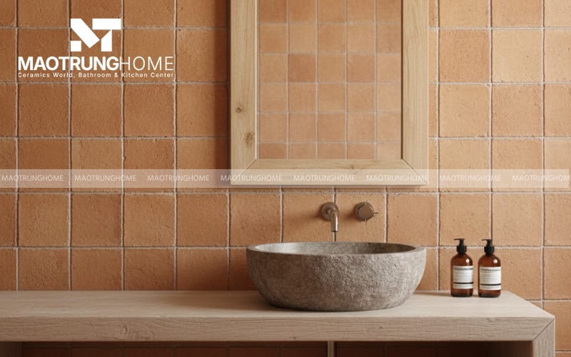 Gạch gốm bề mặt mộc màu nâu khổ nhỏ