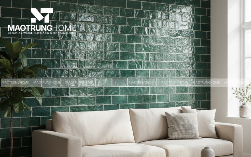 Gạch gốm ốp phòng khách màu xanh cổ vịt