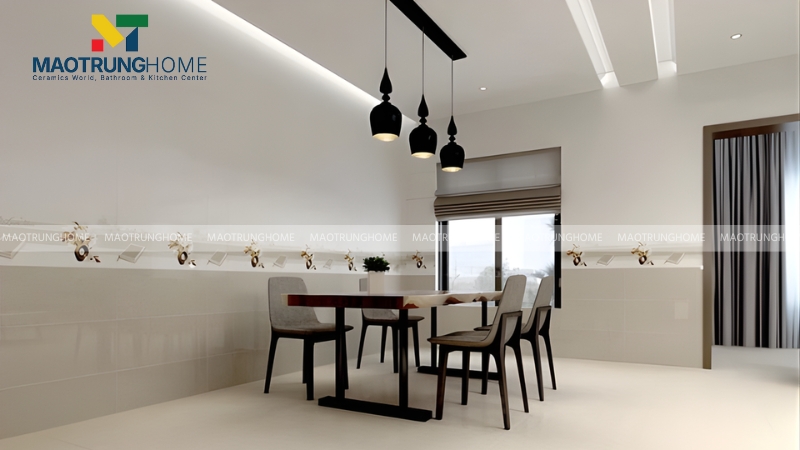Ốp gạch toàn bộ tường giúp tạo cảm giác đồng nhất và sang trọng
