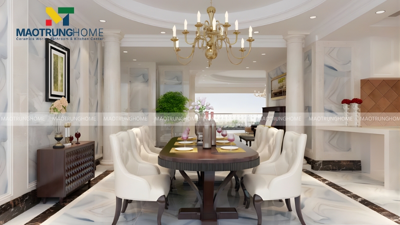 Mẫu phòng ăn phong cách tân cổ điển với các hoạ tiết sang trọng