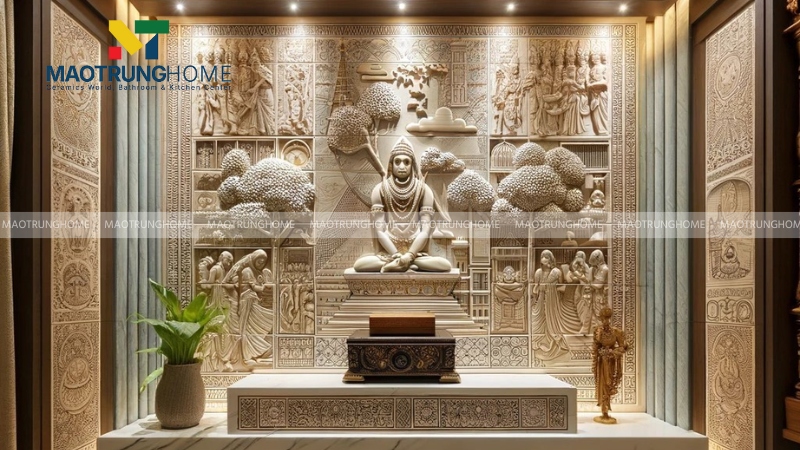 Gạch tranh 3D tạo điểm nhấn tâm linh ý nghĩa