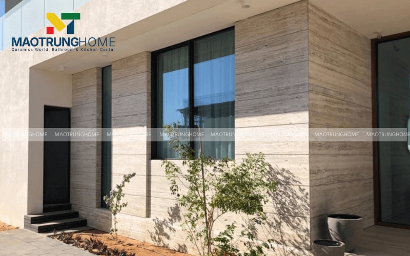 Mẫu gạch vân đá travertine màu nâu vàng