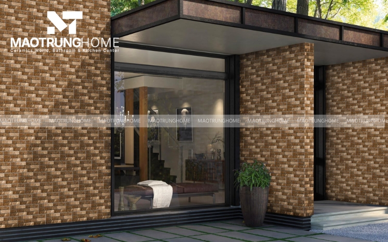 Gạch ốp mặt tiền màu nâu tạo hiệu ứng ấm áp