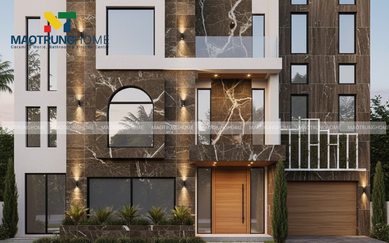 Mẫu gạch vân đá granite nâu Ấn Độ kết hợp với sơn trắng