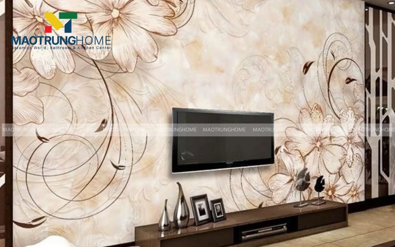 Tranh gạch 3D ốp sau kệ TV