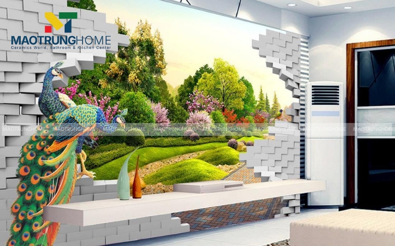 Mẫu gạch 3D ốp tường phòng khách sang trọng