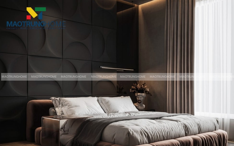 Mẫu gạch 3D ốp tường phòng ngủ ấm cúng