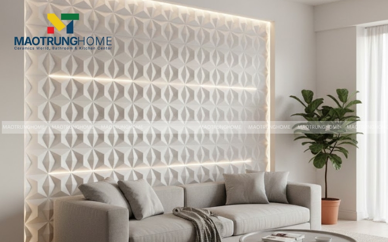 Gạch bê tông 3D nổi ốp phòng khách