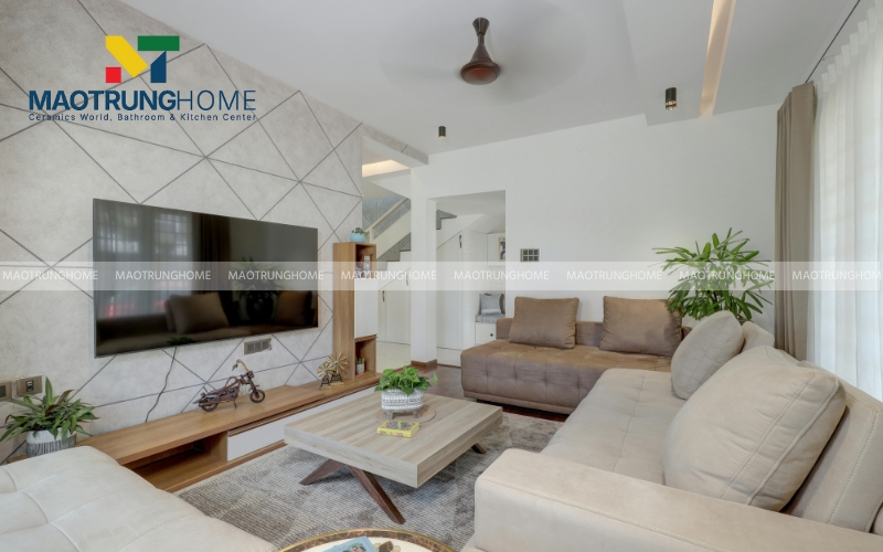 Gạch họa tiết ốp tường phòng khách